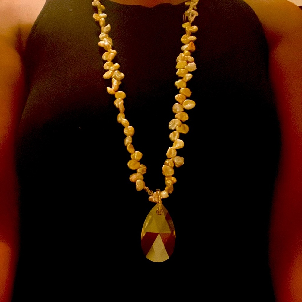 Pearl and Swarovski crystal long necklace NEVER WORN